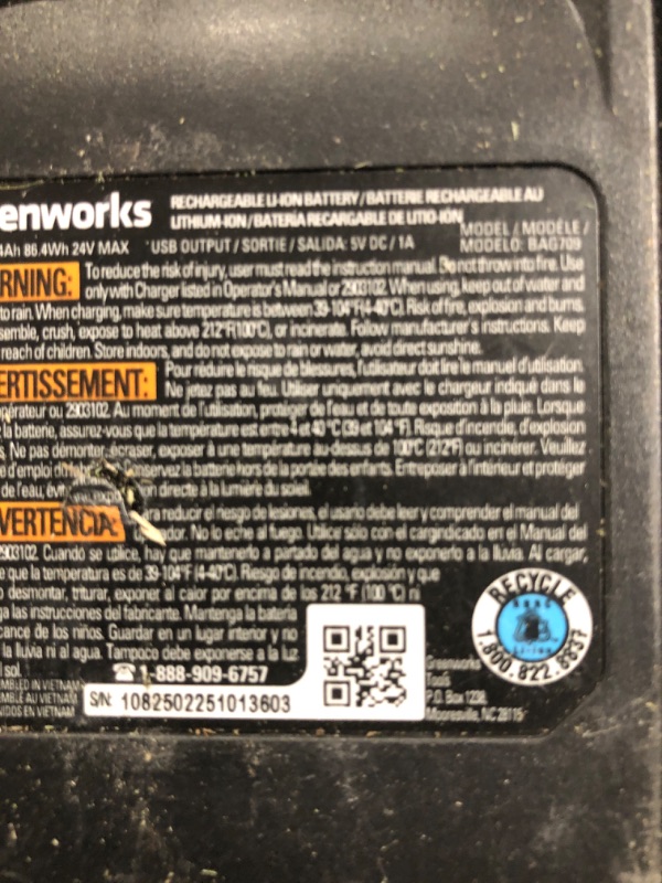 Photo 1 of ** VERY USED/ TESTED  INCLUDES ACCESSORIES: CHARGER AND TWO BATTERIES ** Greenworks 48V (24V x 2) 17" Cordless (Push) Lawn Mower (125+ Compatible Tools), (2) 4.0Ah Batteries and Dual Port Rapid Charger Included