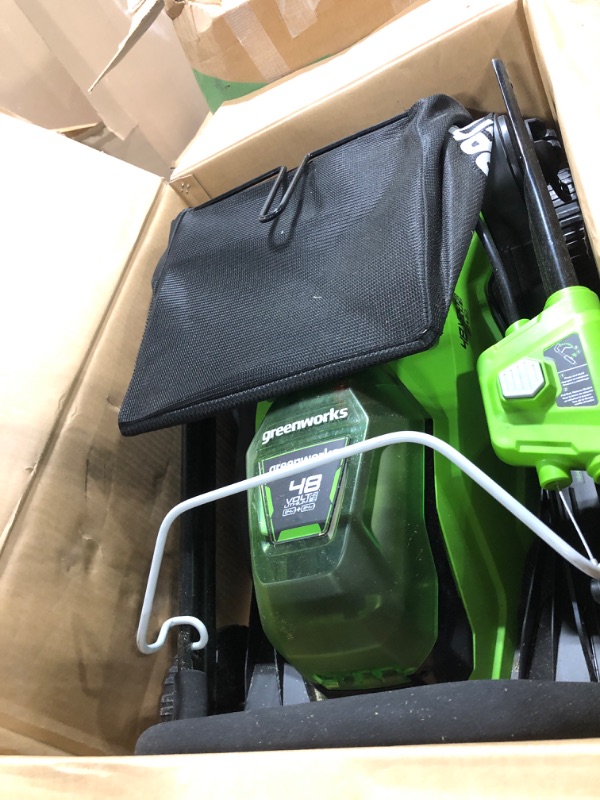 Photo 1 of ** VERY USED/ TESTED  INCLUDES ACCESSORIES: CHARGER AND TWO BATTERIES ** Greenworks 48V (24V x 2) 17" Cordless (Push) Lawn Mower (125+ Compatible Tools), (2) 4.0Ah Batteries and Dual Port Rapid Charger Included