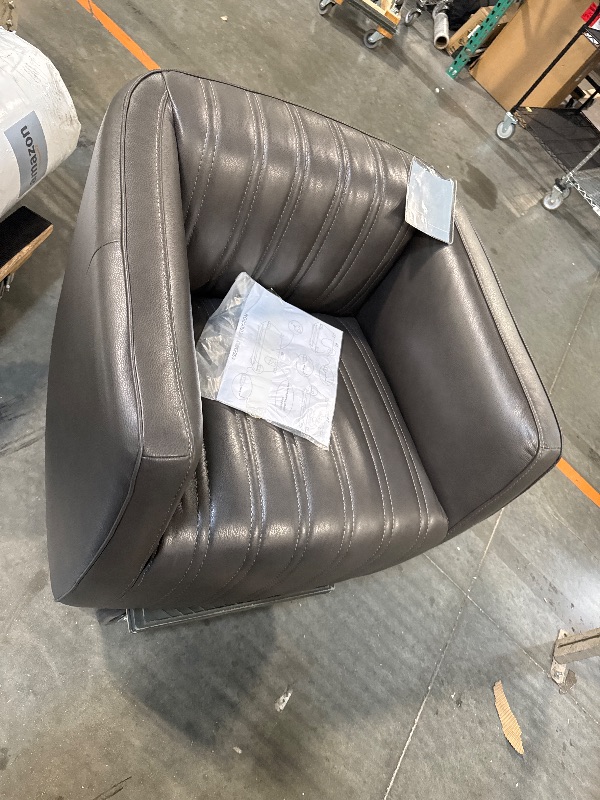 Photo 1 of ** BRAND NEW ITEM ** Armen Living Aries Leather Swivel Barrel Chair