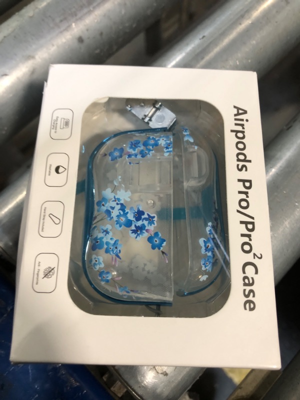 Photo 1 of ** USED** Polislime for AirPods Pro 2 Case Cover with Lock, Clear TPU Floral Cute Protective Case for Apple AirPod Pro 2nd/1st Generation Cases Women Girly, with Keychain & Cleaner Kit - Blue Bell Flower