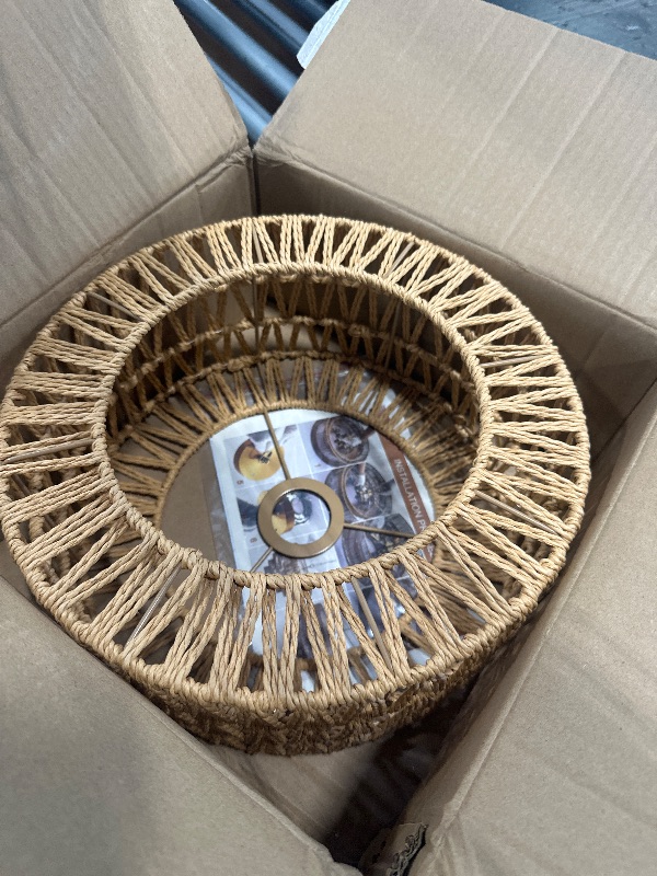 Photo 1 of ***SHADE ONLY***YOMECOO 19.7" Hand-Woven Rattan Chandelier Vintage Farmhouse 6-Lights Boho Bamboo Chandeliers Light Fixture Retro Drum Wicker Rattan Golden Chandelier for Dining Room, Kitchen Island, Bedroom, E12