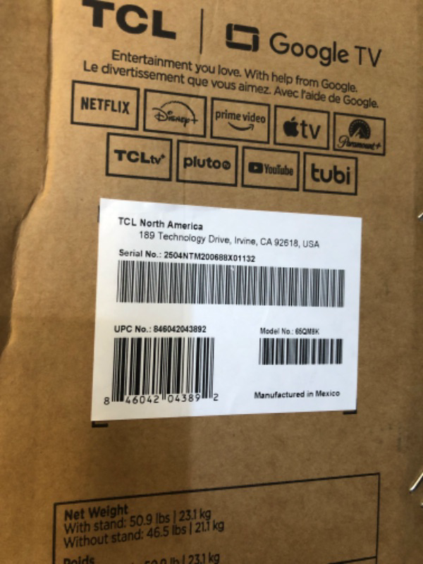 Photo 1 of TCL 65-Inch Class QM8K Series QD-Mini LED 4K UHD Google Smart TV Next Generation Mini-LED TV - QLED, 144hz, 288hz VRR, No Bezel Design, Unrivaled Picture Quality, Ai Processing (65QM8K, 2025 Model)