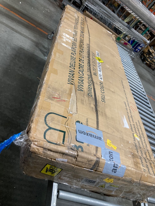 Photo 1 of ***IT IS UNKNOWN IF IT HAS MISSING PARTS***Bme Vivian 14 Inch Deluxe Bed Frame with Headboard, Rustic & Scandinavian Style with Solid Acacia Wood, No Box Spring Needed, 12 Strong Wood Slat Support, Easy Assembly, King, Rustic Black