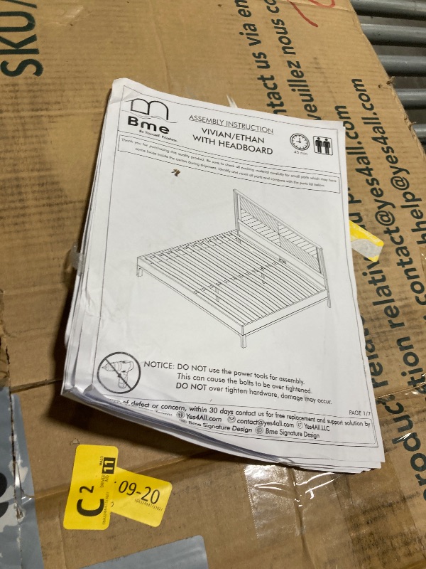 Photo 1 of ***IT IS UNKNOWN IF IT HAS MISSING PARTS***Bme Vivian 14 Inch Deluxe Bed Frame with Headboard, Rustic & Scandinavian Style with Solid Acacia Wood, No Box Spring Needed, 12 Strong Wood Slat Support, Easy Assembly, King, Rustic Black