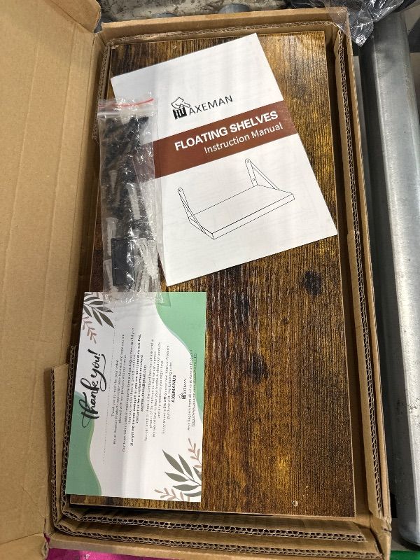 Photo 1 of **MISSING BRACKETS** Axeman Floating Shelves for Wall, 16W x 8D Wood Floating Shelves Set of 2, 8'' Deep Rustic Wall Shelves for Bookshelf Living Room Bedroom Home Office Bathroom