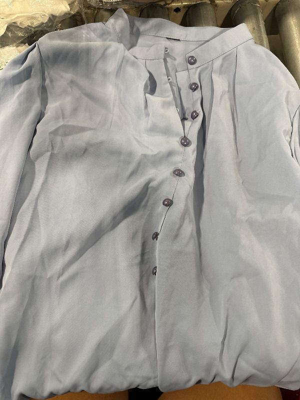 Photo 1 of **SIMILAR TO PHOTO** Milumia Women's Elegant Button Down Blouse Long Sleeve Stand Collar Puff Sleeve Top Light Blue Large