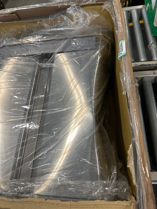 Photo 1 of **MAJORLY DENTED** simplehuman 58 Liter / 15.3 Gallon Rectangular Dual Compartment Recycling Step, Brushed Stainless Steel with Soft-Close Plastic Lid Kitchen Trash Can