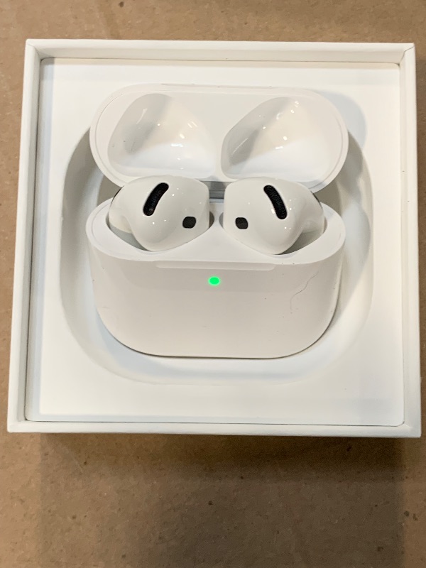 Photo 1 of ** NO USB CABLE** Apple AirPods 4 Wireless Earbuds, Bluetooth Headphones, Personalized Spatial Audio, Sweat and Water Resistant, USB-C Charging Case, H2 Chip, Up to 30 Hours of Battery Life, Effortless Setup for iPhone