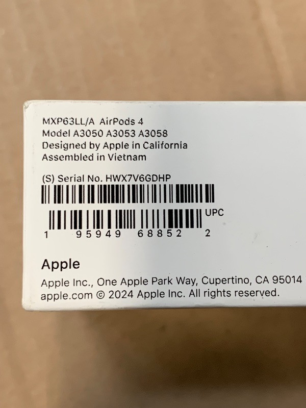 Photo 1 of ** NO USB CABLE** Apple AirPods 4 Wireless Earbuds, Bluetooth Headphones, Personalized Spatial Audio, Sweat and Water Resistant, USB-C Charging Case, H2 Chip, Up to 30 Hours of Battery Life, Effortless Setup for iPhone