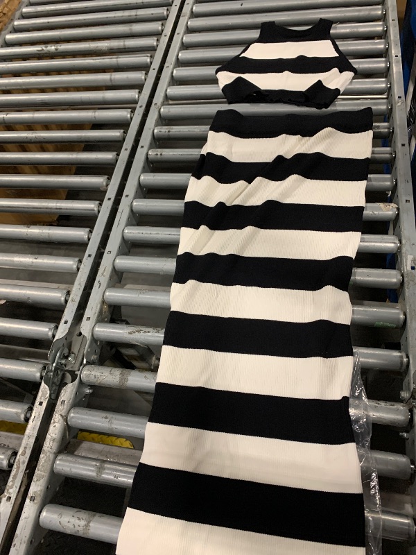 Photo 1 of ****SIMILAR***
GORGLITTER Women's 2 Piece Outfit Color Block Striped Halter Top and Ribbed Knit Bodycon Maxi Skirt Set