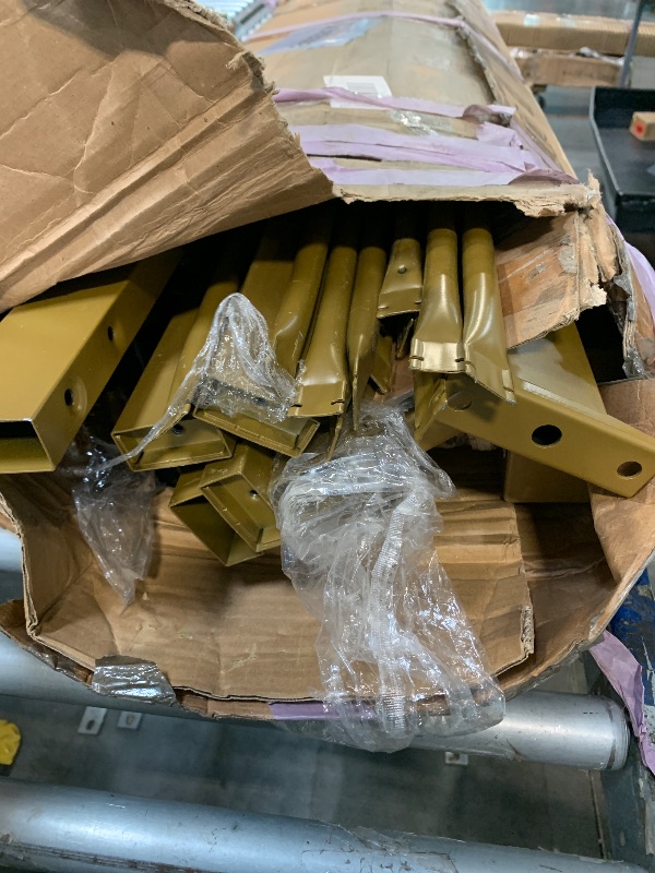 Photo 1 of ****SIMILAR***
DHP Rosedale Metal Canopy Bed Frame with Four Poster Design and Geometric Accented Headboard and Footboard, Underbed Storage Space, Queen, Gold