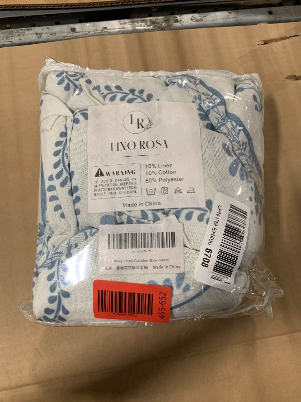 Photo 1 of ****COMES WITH 1 CURTAN*****Light Blue and White Sheer Floral Linen Curtains 96 Inches Long 2 Panels Set,Dusty Blue Nautical Beachy Pattern Printed Light Filtering Window Treatments for Living Room Bedroom