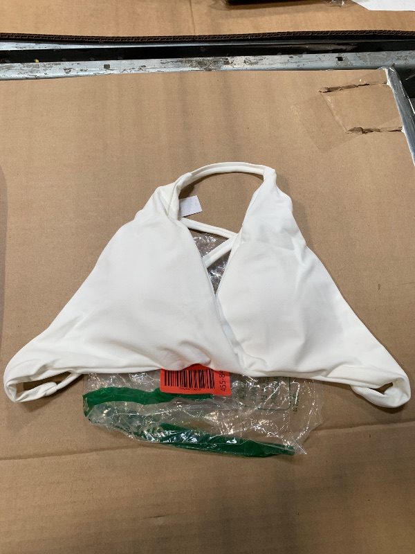 Photo 1 of ** DIFFERENT MODEL - NO BIKINI ** Women's Triangle Halter Solid Bikini Top String Bathing Suit Tops White  S