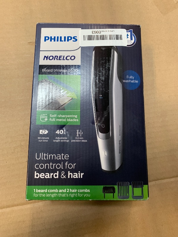 Photo 1 of **MISSING CHARGER***Norelco Philips Beard Trimmer and Hair Clipper Series 5500, Electric, Cordless, one Pass Beard Trimmer and Hair Clipper with Washable Feature for Easy Clean - No Blade Oil Needed - BT5511/49