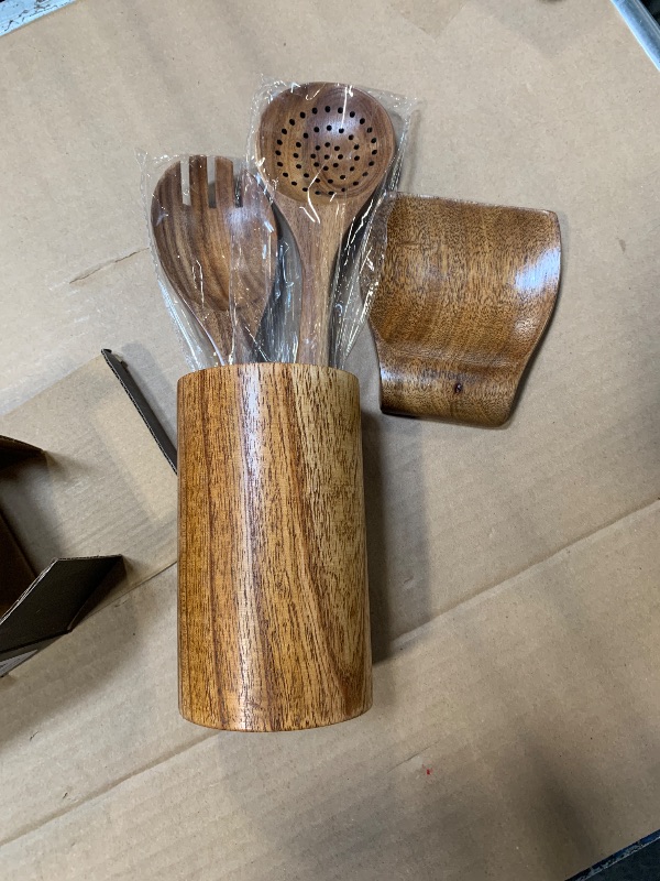 Photo 1 of ***MISSING 5***
Mooues 9 Piece Natural Teak Wooden Kitchen Utensil Set with Spoon Rest - Comfort Grip Cooking Spoons and Utensils Holder