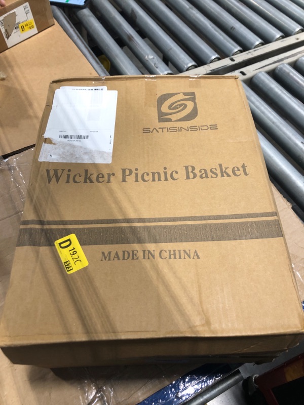 Photo 1 of ***** MISSING PLATES****** Picnic Basket with Blanket and Wine Pouch for 2 Wicker Picnic Set with Insulated Liner Cooler Bag Hamper for Camping,Wedding - Stripes