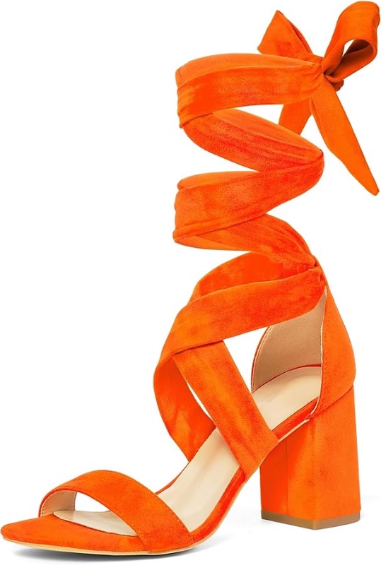 Photo 1 of ***USWED****GENSHUO Women's Chunky High Heels Lace Up Strappy Block Sandals Open Toe Sexy Dress Heel Comfortable Prom Wedding Homecoming Party Graduation Shoes, Size 11