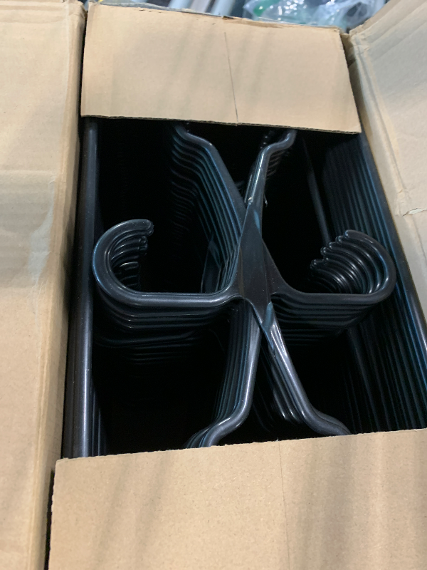 Photo 1 of ***MISSINNG UNKNOWN AMOUNT OF HANGERS***NEATERIZE Clothes Hangers Plastic 100 Pack For Adults - Plastic Hangers, The Perfect Coat Hanger and Space Saving Clothes Hangers for Closet, Percheros Ganchos para Colgar Ropa Hangars - Black Hangers