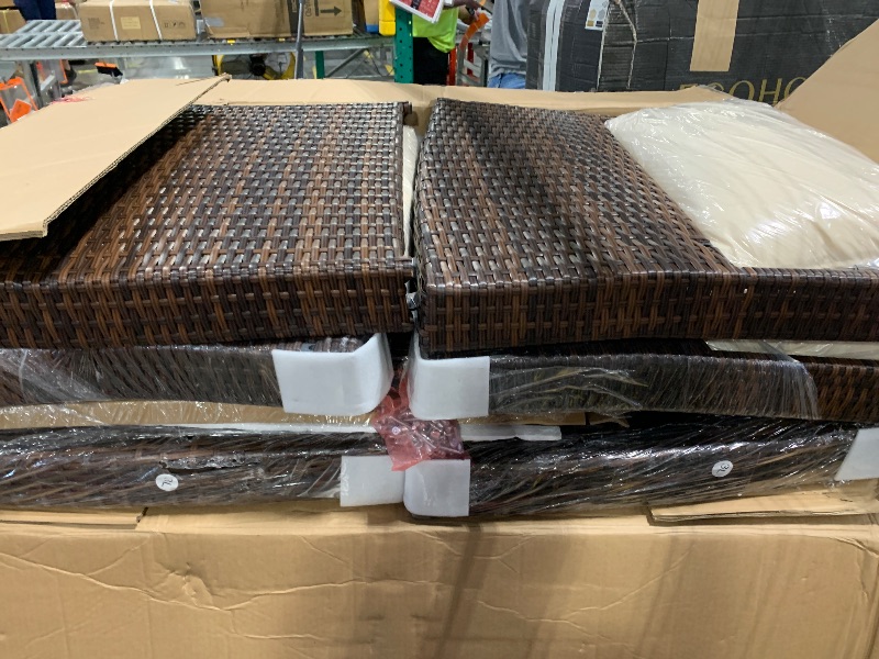 Photo 1 of ***  UNKNOWN WHICH SIDE IS MISSING INCOMPLETE SET***Wisteria Lane Patio Furniture Set, 7 Piece Outdoor Dining Sectional Sofa with Dining Table and Chair, All Weather Wicker Conversation Set with Ottoman, Ivory