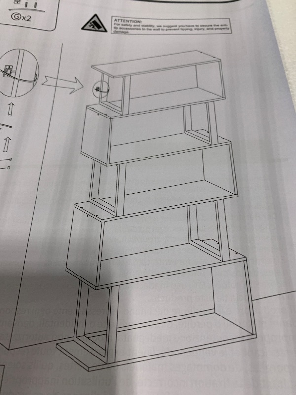 Photo 1 of *** SIMILAR IMAGE UNKNOWN MODEL INCOMPLETE SET***Yusong S Shaped Bookshelf, Modern Geometric Bookcase, 6-Tier Black Display Case Book Shelf
