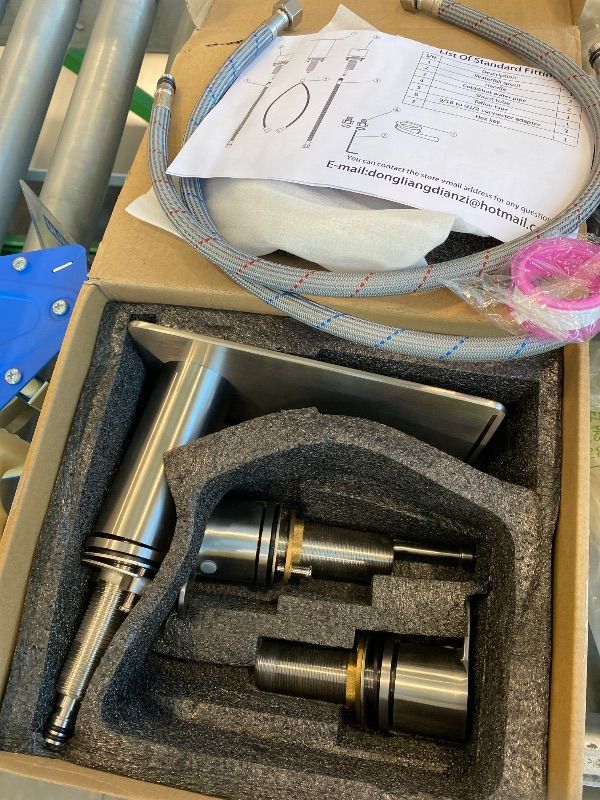 Photo 1 of *Missing items, tube* GUOYINDONG Roman Tub Faucet, Brushed Nickel 3 Hole Waterfall Bathtub Faucet High Flow 2 Handle Bath Tub Faucet Set wtih Long Spout