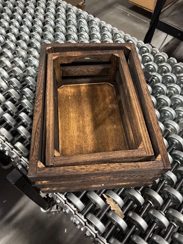 Photo 1 of **MISSING ONE**MISSING THE BIGGEST ONE**
ZOOFOX Set of 3 Nesting Wooden Crates, Rustic Wood Basket with Handles, Decorative Farmhouse Wooden Storage Container Boxes for Party, Office, Bedroom, Kitchen and Closet