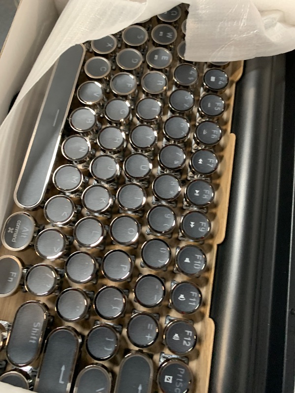 Photo 1 of Retro Typewriter Wireless Mechanical Gaming Keyboard, Bluetooth 5.0 Office Computer Vintage Keyboards 83-Key Blue Switches Punk Round Keycap, LED Backlight, Compatible with PC/Laptop/Pad/Phone, Wood