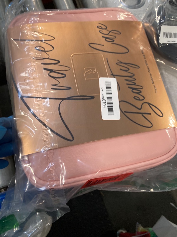 Photo 1 of ***CRACKED MIRROR***JUSRON Travel Makeup Bag With LED Mirror, Train Case with Light up Mirror, Portable Makeup Artist Organizer Bag with Adjustable Dividers, Makeup Brush Holder Storage (Pink, Large)