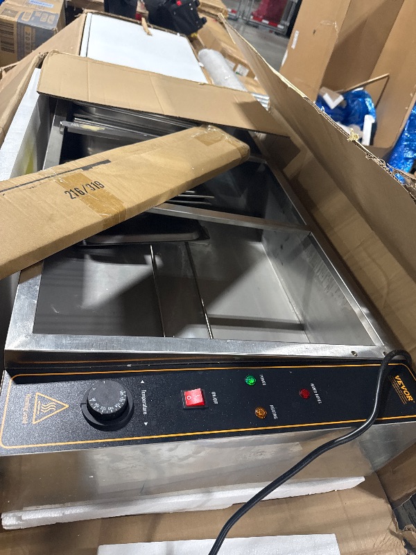 Photo 1 of *****IT WORKS WELL****** VEVOR 6-Pan Commercial Food Warmer, 6 x 8QT Electric Steam Table with Glass Cover, 1500W Countertop Stainless Steel Buffet Bain Marie 86-185°F Temp Control for Catering, Restaurants, Silver