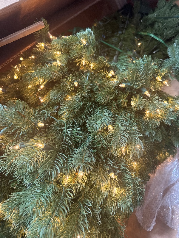 Photo 1 of *****LIGHTS UP PERFECTLY******* National Tree Company Pre-lit 'Feel Real' Artificial Giant Downswept Christmas Tree, Green, Douglas Fir, White Lights, Includes Stand, 10 feet