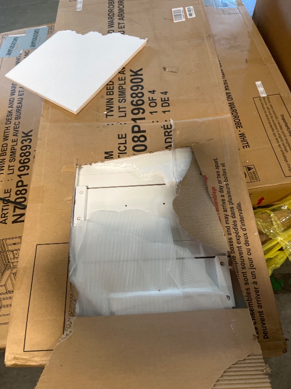 Photo 1 of ***Missing box 2 of 4 only boxes 1,3,4*** Wooden Bunk Bed with Wardrobe, Desk, Storage Cabinets and Drawers, Twin Over Twin Wood Bed Frame & Trundle for Kids Teens Adults, Space Saving Design, No Box Spring Needed, White Missing box 2 of 4 only boxes