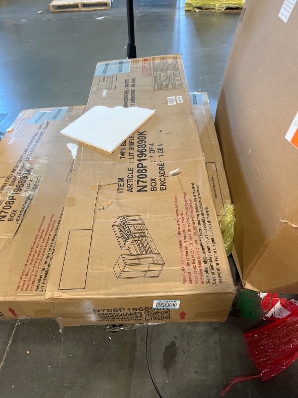 Photo 1 of ***Missing box 2 of 4 only boxes 1,3,4*** Wooden Bunk Bed with Wardrobe, Desk, Storage Cabinets and Drawers, Twin Over Twin Wood Bed Frame & Trundle for Kids Teens Adults, Space Saving Design, No Box Spring Needed, White Missing box 2 of 4 only boxes