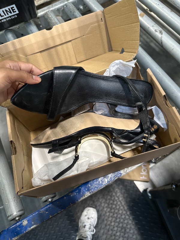 Photo 1 of **NEED TO BE CLEANED** Coutgo Womens Low Kitten Heels Sandals Strappy Pointed Open Toe One Strap Metal Summer Dress Shoes, Black, size 8