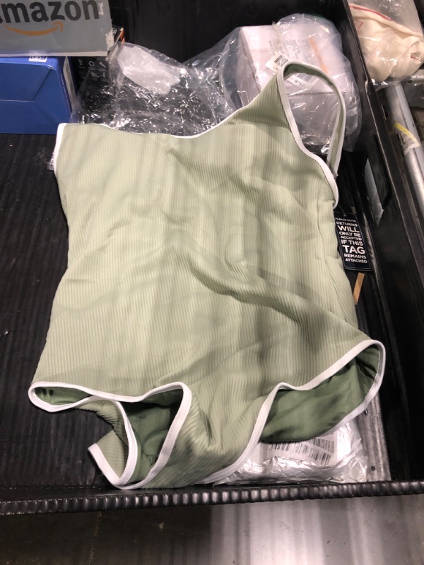 Photo 1 of BMJL Women's One Piece Swimsuit Sports Adjustable Strap Bathing Suit Color Block Ribbed High Cut Swimsuits(M,Army Green)