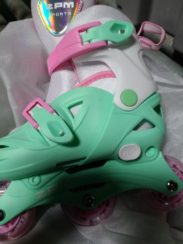 Photo 1 of 2PM SPORTS Girls Adjustable Illuminating Inline Skates with Light up Wheels, Fun Flashing Beginner Roller Skates for Kids - Green Small
