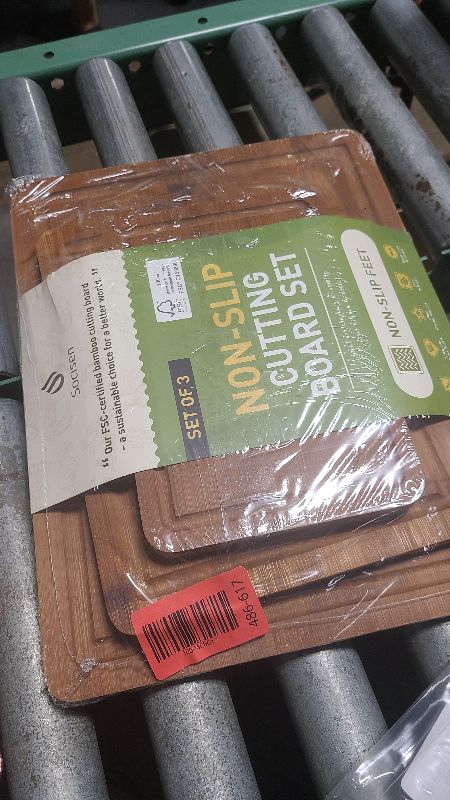 Photo 1 of 3 Packs Bamboo Cutting Board Set with Non Slip Feet and Over Sink Nice Solid Thick Wood Juice Groove Chopping Board Extra Large Big Small Best Hardwood Kitchen Counter Organic Vegetable