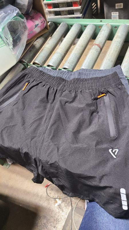 Photo 1 of 2 Pack Mens Athletic Shorts Quick Dry 7 Inch Running Shorts Breathable Mesh Gym Workout Shorts with Zipper Pockets Size L