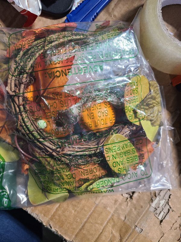 Photo 1 of 12 Inch Fall Candle Rings Wreaths, Small Autumn Wreath for Candlestick Decorative Rattan Garland with Maple Leaf Berries Pumpkin for Thanksgiving Halloween Table Fall Decor Centerpieces