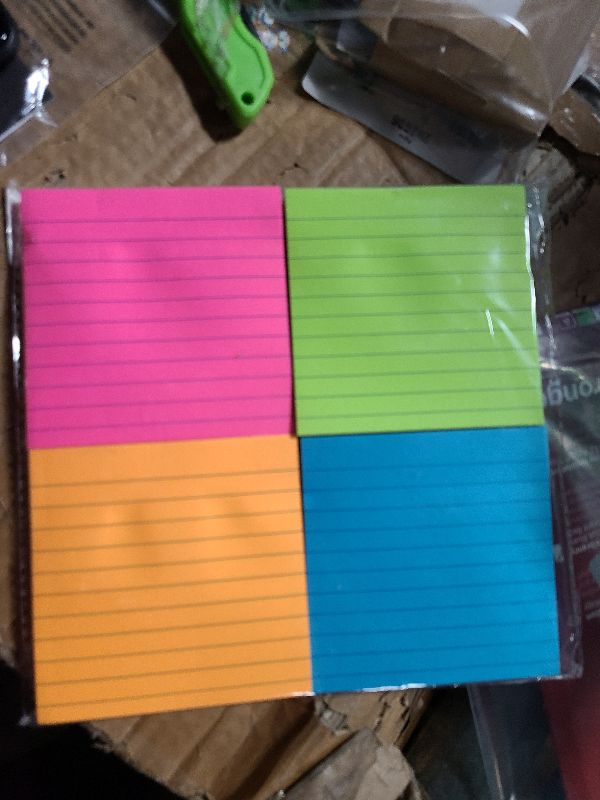 Photo 1 of (8 Pack) Lined Sticky Notes 4x4 Bright Stickies Colorful Super Sticking Power Memo Pads, 8 Colors, Strong Adhesive