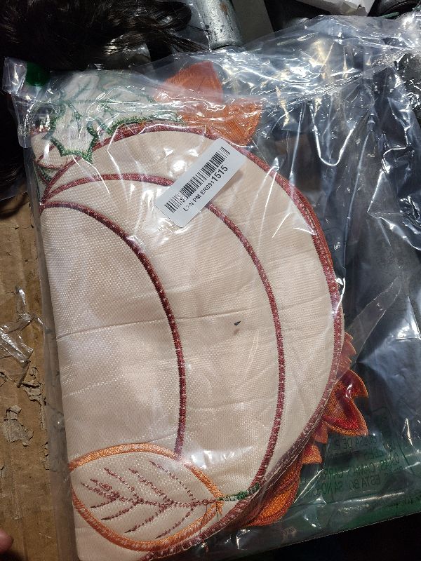 Photo 1 of 12 Pcs Fall Thanksgiving Embroidered Pumpkins Placemats and Coaster Set of 6 Autumn Harvest Table Placemats Washable Mats for Home Dinning Kitchen Decorations