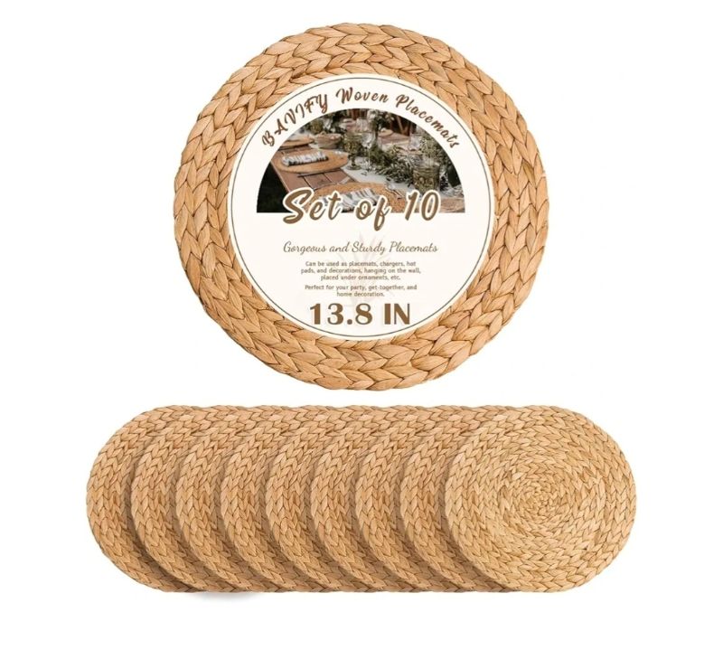 Photo 1 of 13.8 in Plate Chargers Round Woven Placemats Set of 10, Boho Farmhouse Rustic Place Mats for Dining Table Decor, Rattan Wicker Table Mats Jute Braided Chargers for Dinner Plates