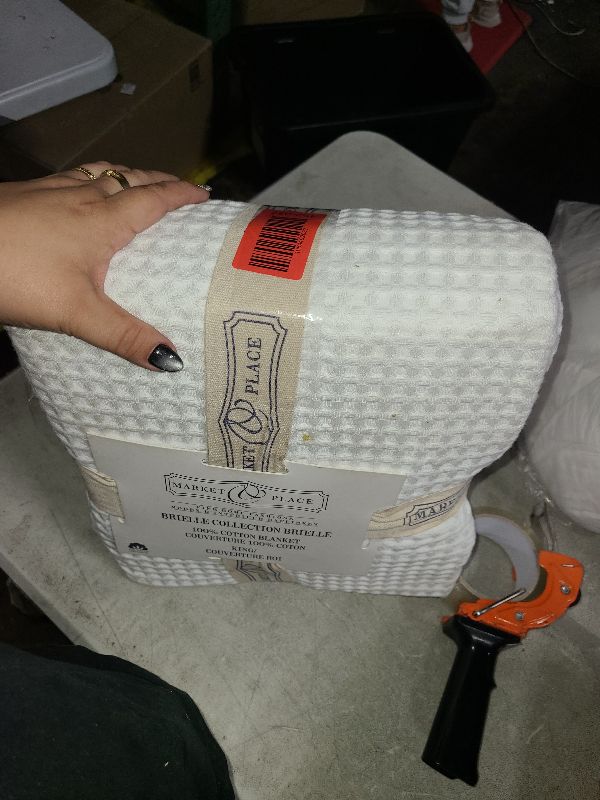 Photo 1 of 100% Cotton Waffle Weave Queen Bed Blanket | Soft, Breathable, and Lightweight Blanket for All-Seasons | Perfect for Layering | Brielle Collection (Full/Queen, Ivory)