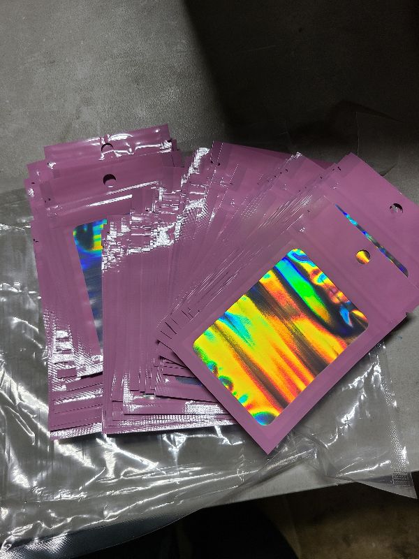 Photo 1 of 100Pcs 3x4 Inch Pink Holographic Bags | Resealable Mylar Pouches for Packaging, Jewelry Storage, Gummies, Cookies & Party Favors