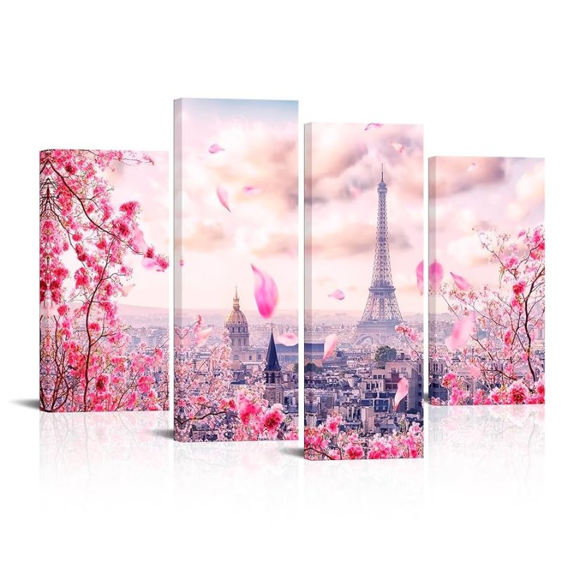 Photo 1 of
Visit the MLOML Store
MLOML 4 Piece Eiffel Tower Canvas Wall Art Pink Cherry Blossoming Paris Theme Decor Romantic French Cityscape Landscape Painting Pictures for Modern Home Living Room Bedroom Artwork Decoration