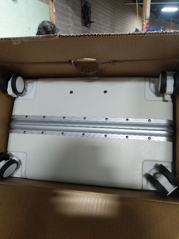 Photo 1 of 2-Piece Hardshell Zipperless Luggage Set, 20/26" Aluminum Frame Hardshell Spinner Luggage, Airline Approved Carry-On Luggage, TSA Lock, 360° Quiet Wheels With Cup Holder (White)