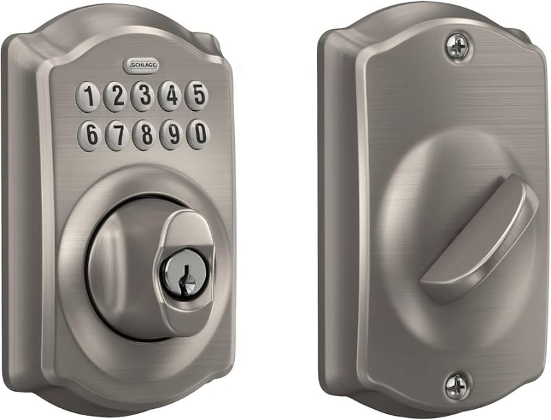 Photo 1 of  Schlage BE365 V CAM 619 Camelot Keypad Deadbolt, Electronic Keyless Entry Lock, Satin Nickel

