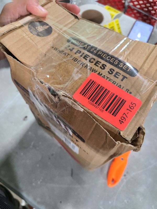 Photo 1 of 24 Pcs Wheat Straw Dinnerware Sets BPA Free Lightweight Bowl Reusable Dinner Plates Microwave Dishwasher Safe Cup Portable Spoon Knife Fork Dinnerware for Kids Aldult Home School Office Picnic Travel