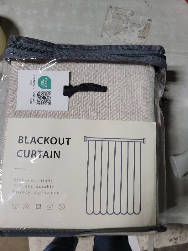 Photo 1 of 100% Blackout Shield Linen Blackout Curtains for Bedroom 108 Inches Long, Back Tab/Rod Pocket Living Room Drapes, Thermal Insulated Blackout Curtains 2 Panels Set, 50" W x 108" L, Oatmeal