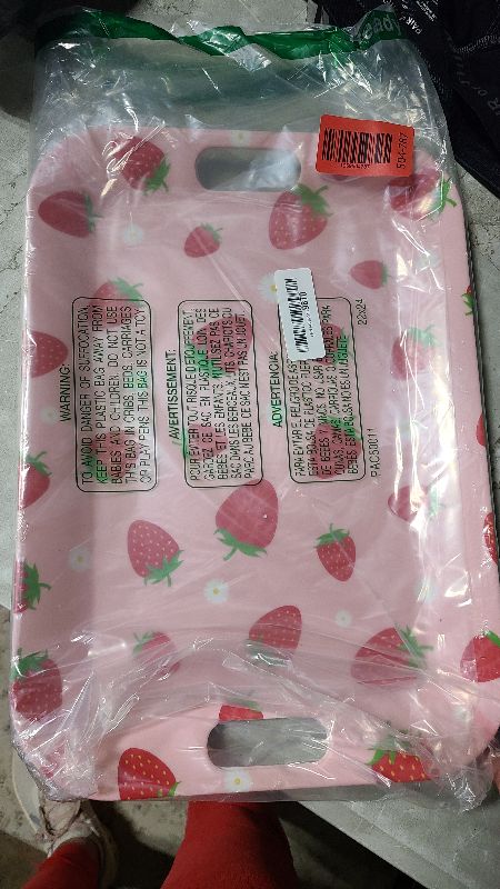 Photo 1 of 2Pcs Strawberry Serving Trays 16 x 11 Inch Large Melamine Strawberry Trays Platters with Handles Summer Berry Outdoor Food Trays Pink Serving Dishes for Strawberry Birthday Party Decorations