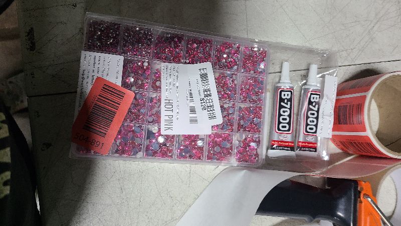 Photo 1 of 20100Pcs Hot Pink Rhinestones Flatback with b7000 Glue for Crafts Crafting Clothing Clothes Fabric Jerseys, Flat Back Crystals Gems Kit, Diamonds Multi Sizes 2-6mm
